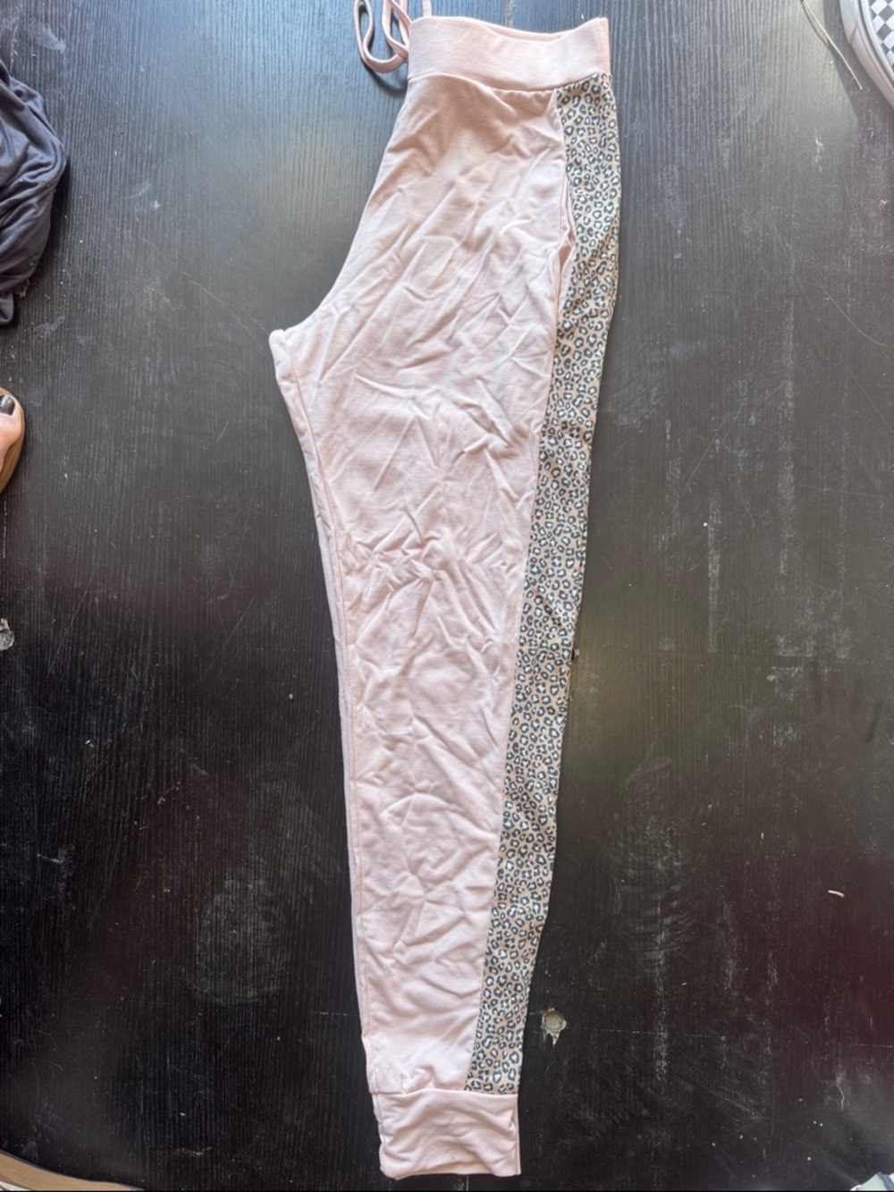 7th Ray Pink Track Joggers with Leopard Side Stripe